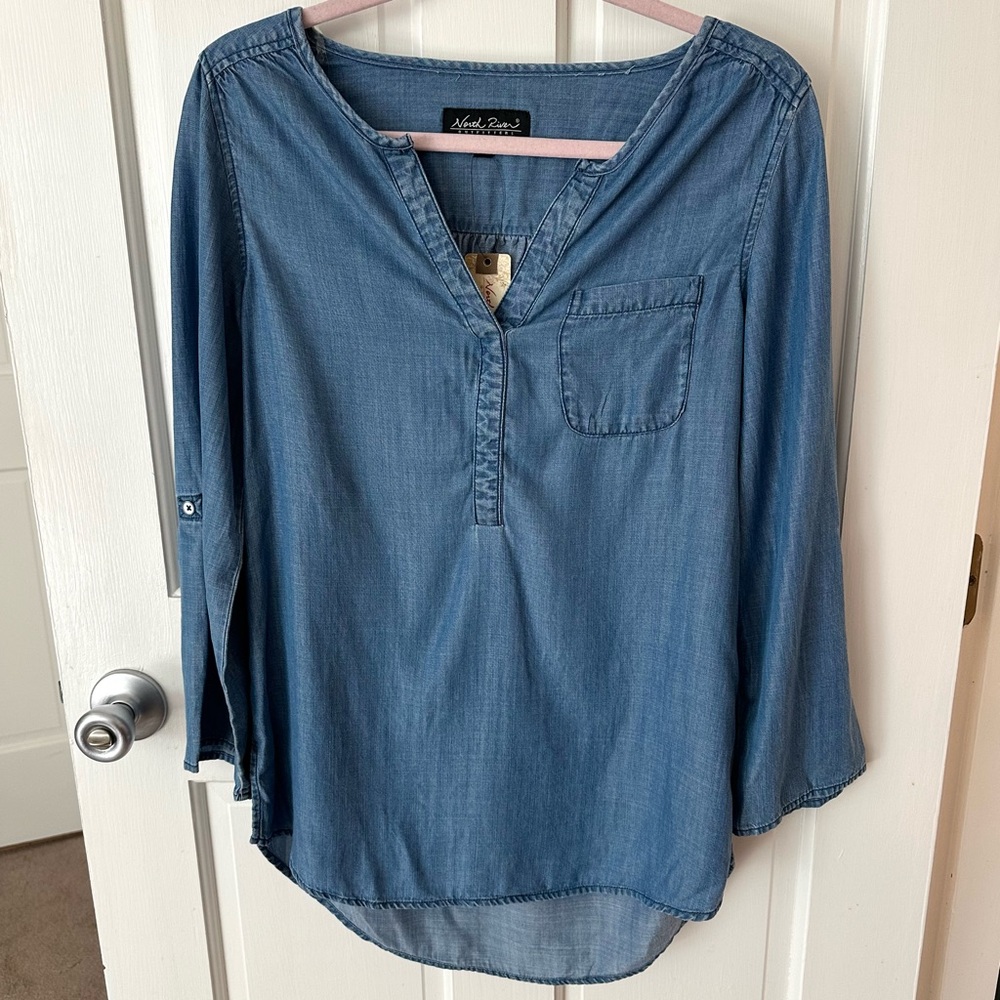 NEW! North River Outfitters Tencel Denim Chambray Pullover Tunic Blouse Size S